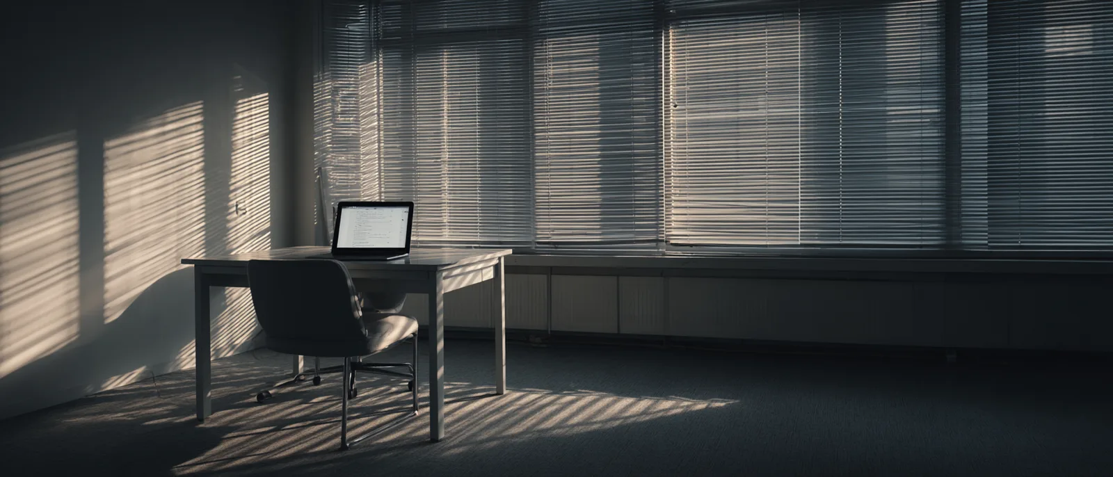 대규모 해고 통보 메일이 열린 채 빈 사무실에 놓인 노트북