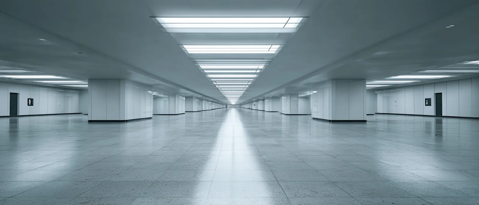 장기적 관점의 AI 도입 전략을 상징하는 긴 복도의 조감 이미지