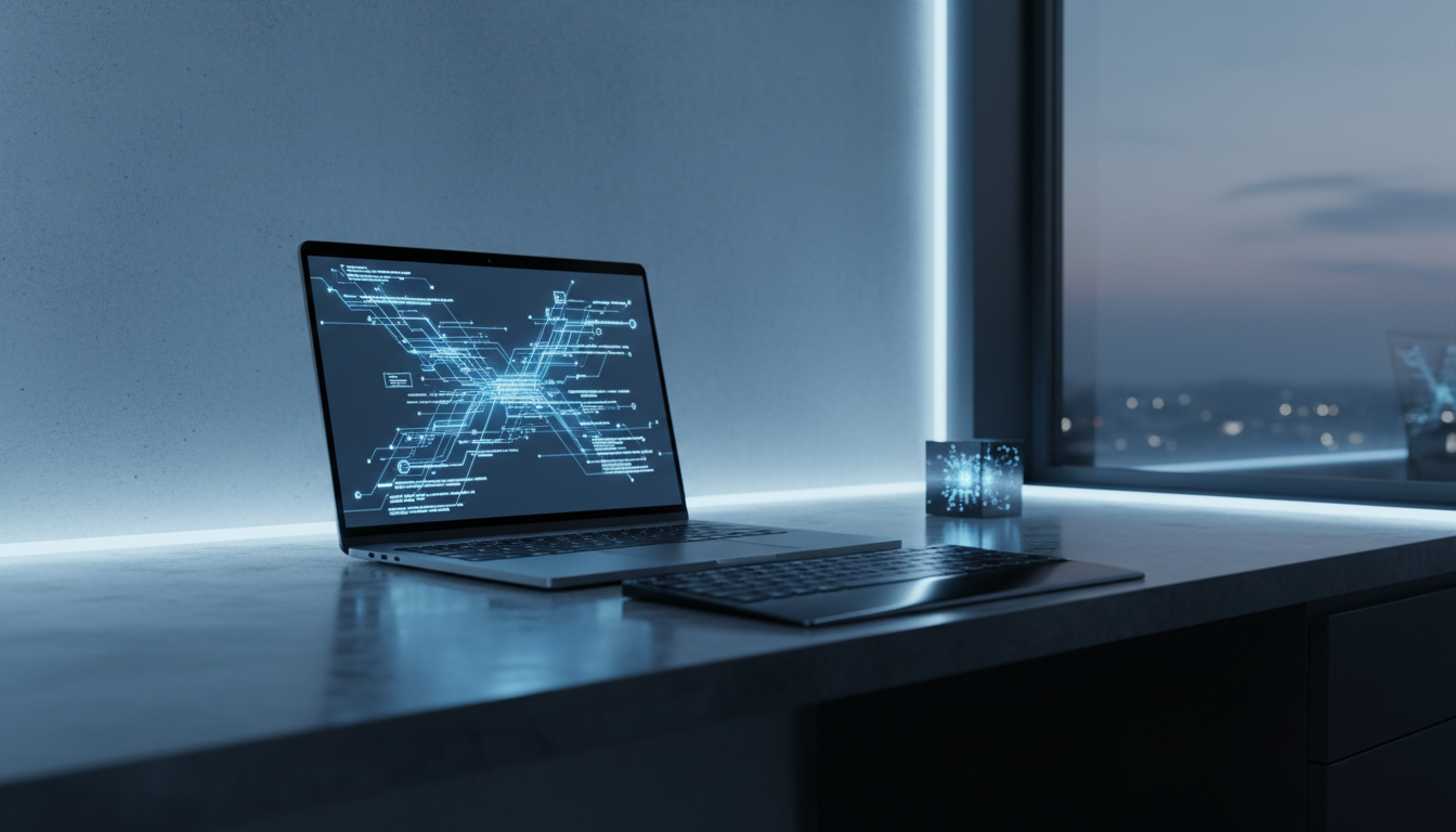 A modern developer workspace symbolizing collaboration with AI coding agents