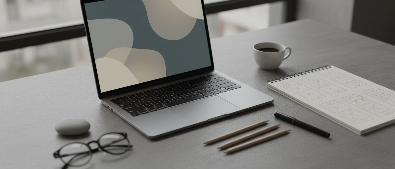 A minimalist designer workspace where AI tools meet UX fundamentals