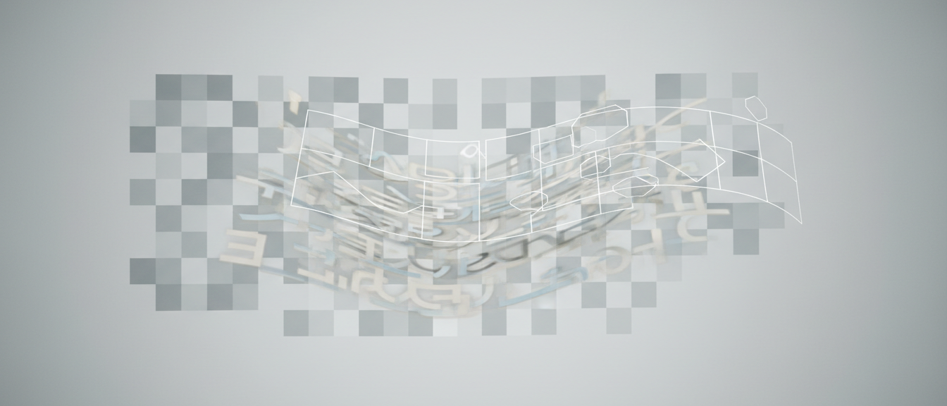 Three overlapping layers — image, language, and UX — visualizing AI-era fundamentals