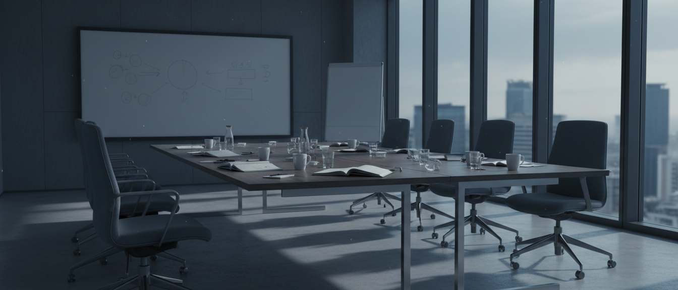 Empty conference room after an AI strategy meeting